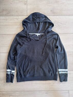 Victorias Secret Gray Pullover Angel Wings Sequin LOVE Hooded Y2K Sweater S